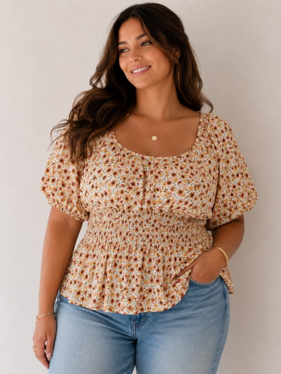 torrid Tops - Torrid Floral Babydoll Peplum Blouse Plus Size 2/2X Boho Cottagecore Puff Sleeve